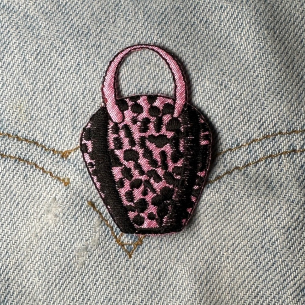 Pink Polka Dot Purse Iron‎ On Patch Applique Embroidered Bag DIY Craft